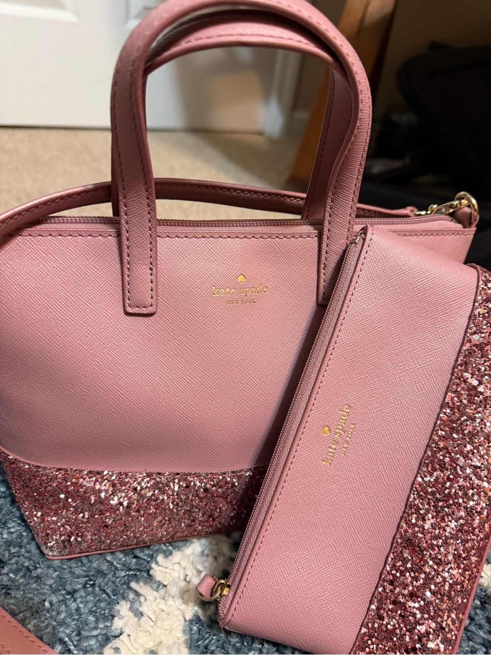 kate spade Pink Glitter Top-Handle Satchel with Matching Wristlet